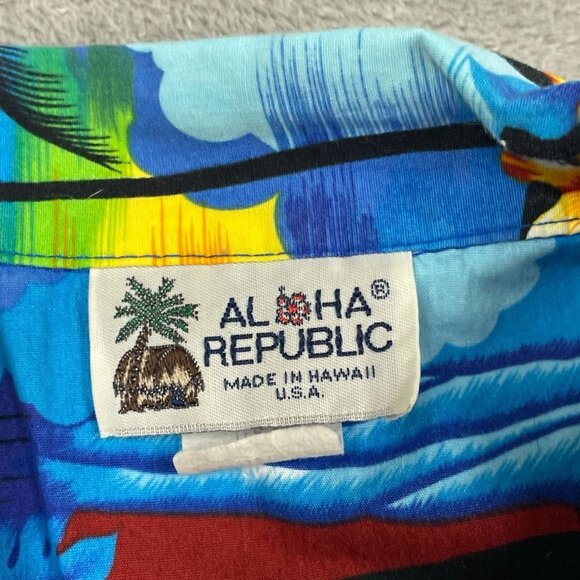 Vintage Aloha Republic Hawaiian Shirt M Blue Tropical Palm Trees & Flowers 6419 - Picture 4 of 7